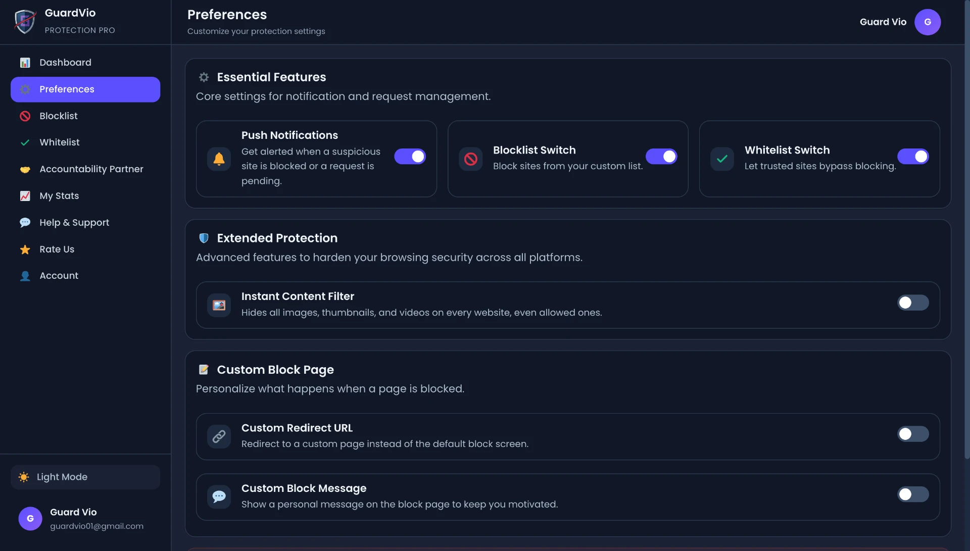 Tune every layer of defense — Guardvio screenshot